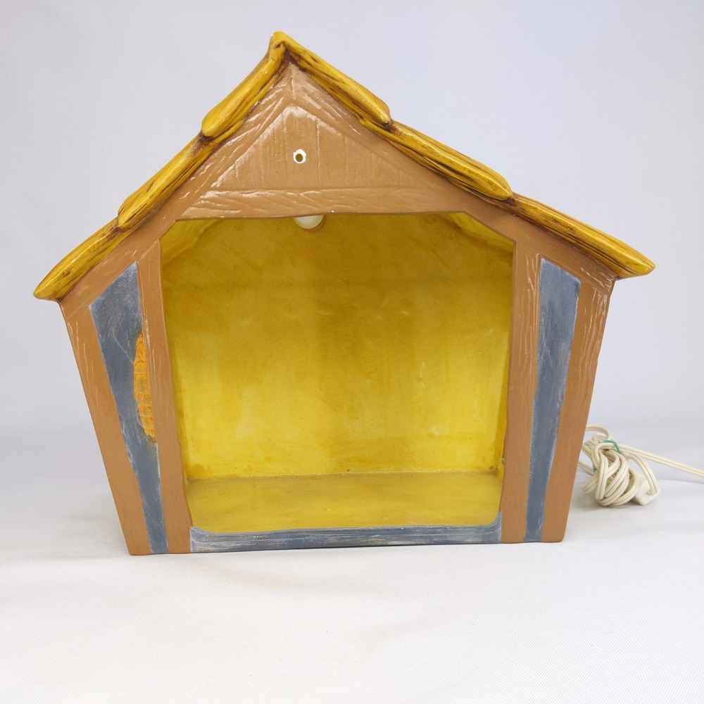Atlantic Mold Nativity Creche Stable Yellow Vintage Ceramic Lighted Manger
